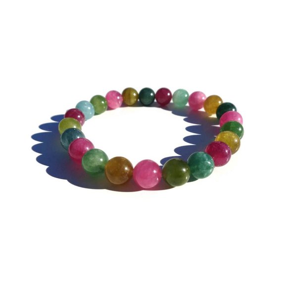 HIGH Quality Natural Multi-color Round Tourmaline Bracelet, October Birthstone - Picture 1 of 7